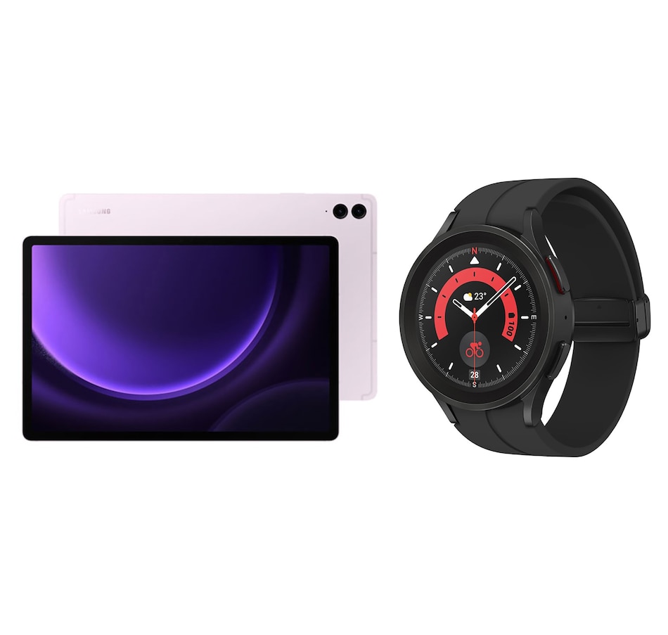 Image 701188.jpg, Product 701-188 / Price $949.99, Samsung Galaxy Tab S9 FE+ (128 GB, light pink) and Watch5 Pro BT 45 mm (black) from Samsung on TSC.ca's Electronics department