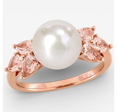 Amour Pearls 10K Rose Gold 9-9.5mm Freshwater Cultured Pearl And Morganite Cocktail Ring